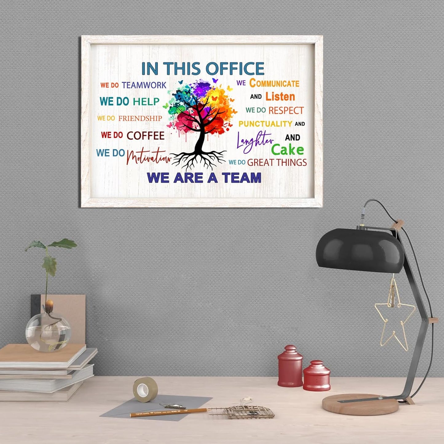 In This Office We Are A Team Wall Decor 24x18 Inch Frame Office Inspirational Wall Art, Motivational Teamwork Wooden Hanging Sign