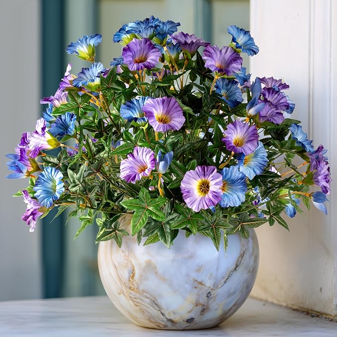 UV Resistant Artificial Petunias 13.3In Fake Flowers Artificial Flowers for Outdoors Silk Flowers Fake Hanging Basket Plants Suitable for Outdoor Porch Decor Patio Decor (Blue Purple, 4PCS)