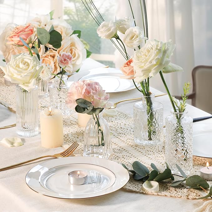 ComSaf Glass Bud Vases Set of 32, Small Clear Bud Vases in Bulk, Mini Flowers Vases for Centerpieces, Vintage Bottle Set for Table Decorations, Wedding Decor, Recepetion, Home, (Clear)