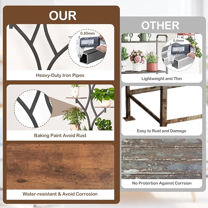 Plant Stands Indoor With Grow Light For Indoor Plants Multiple - 62" Tall Indoor Shelf With Anti-Tipping Device, Black Metal Flower Holder Rack