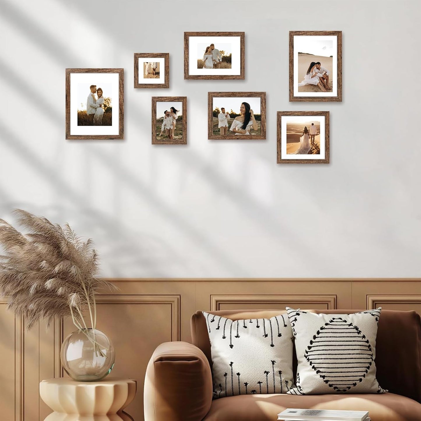 iRahmen 11x14 Picture Frame Set of 4 with Tempered Glass, Rustic Frame Display 8x10 Pictures with Mat or 11 x 14 Without Mat, Wooden Photo Frames for Wall Mounting