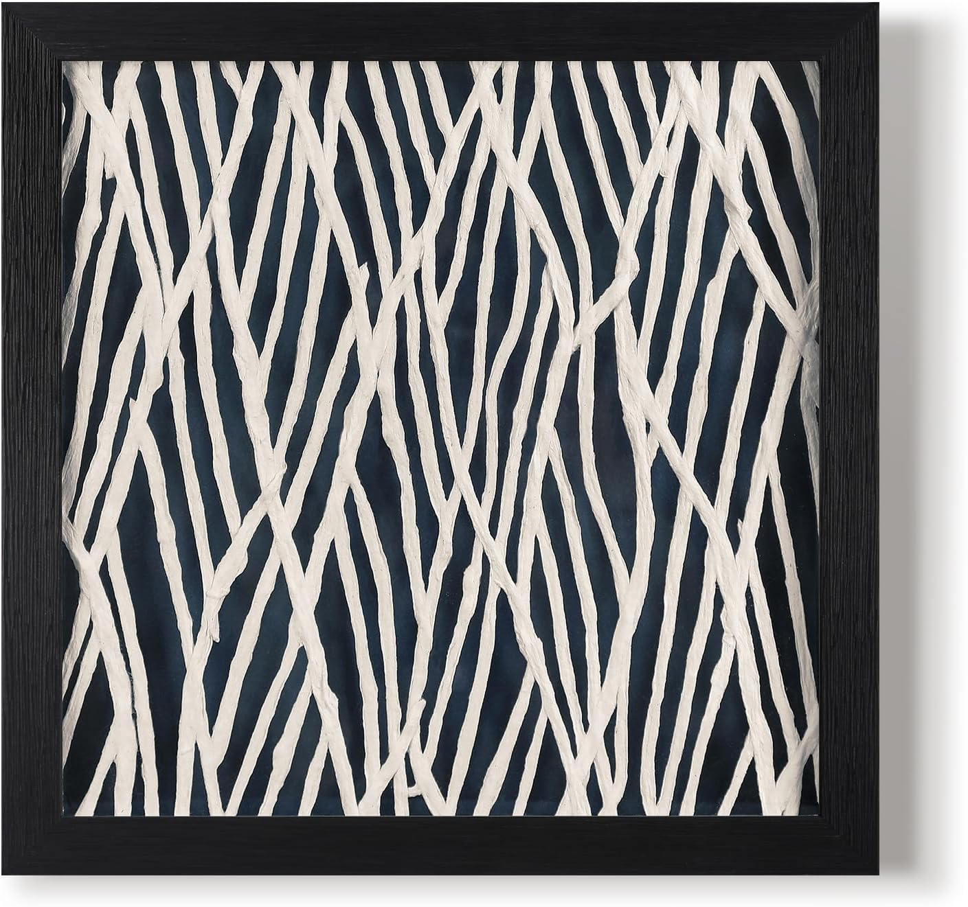 FOLKOR Geometric Wall Art Black and White for Modern Living Room Bedroom, 12" Rice Paper Framed Shadow Box Artwork, 3D Texture Floating Wall Hanging Sculpture for Kitchen Bathroom Apartment Dorm