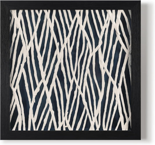 FOLKOR Geometric Wall Art Black and White for Modern Living Room Bedroom, 12" Rice Paper Framed Shadow Box Artwork, 3D Texture Floating Wall Hanging Sculpture for Kitchen Bathroom Apartment Dorm