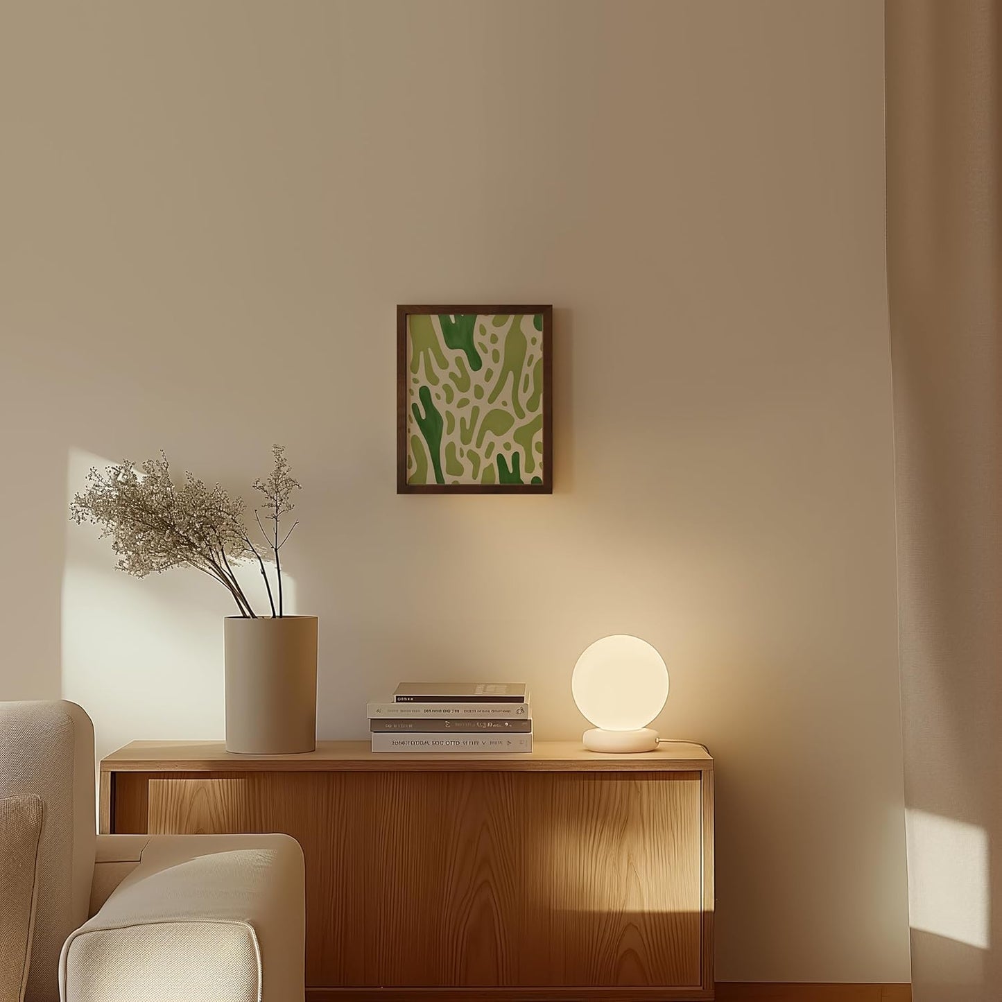 HAUS AND HUES Modern Abstract Wall Art - Blue and Green Living Room Art, Modern Artwork for Walls, Minimalist Picture for Living Room(Green Pattern, Walnut Frame, 8x10)