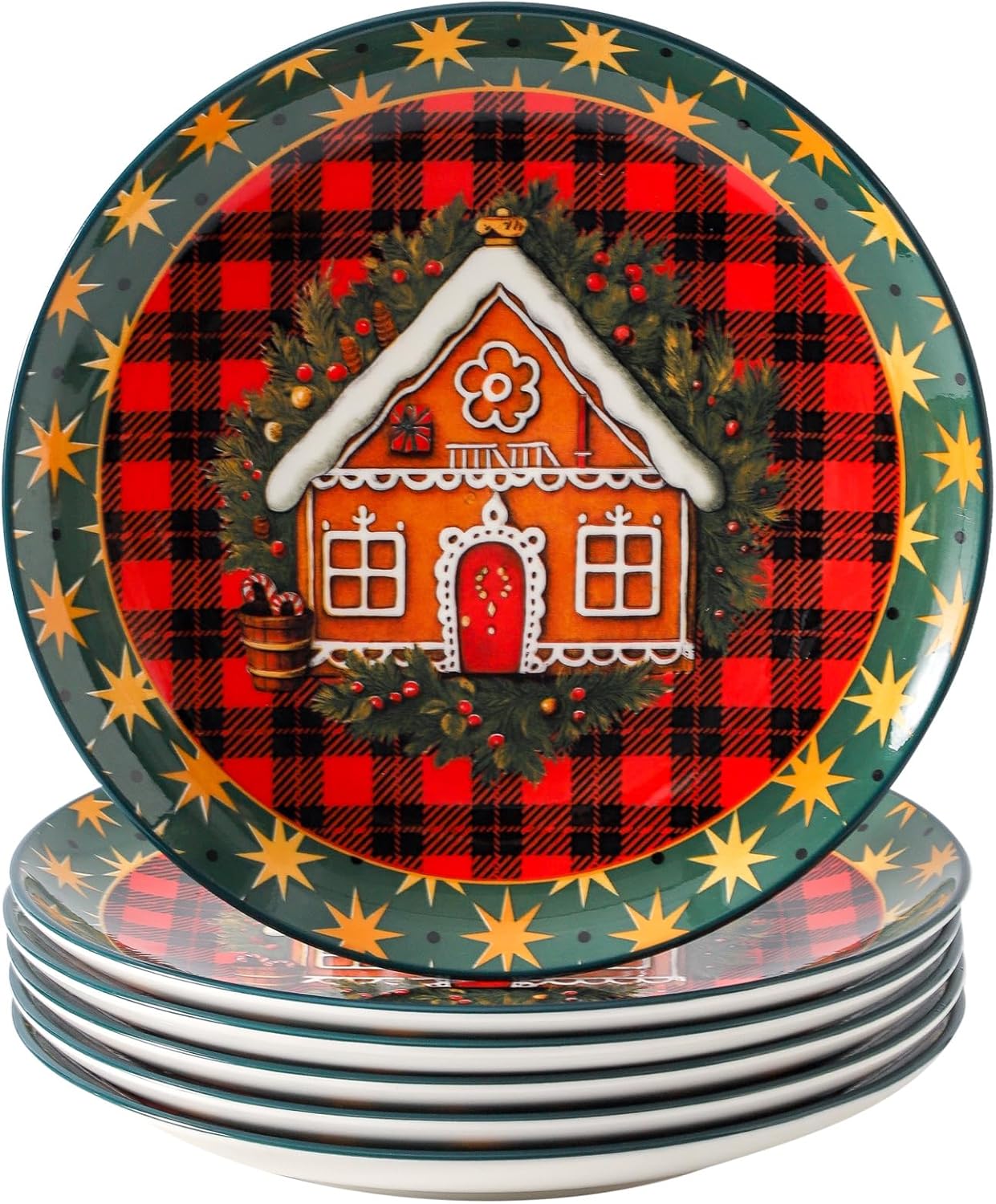 HASENSE Ceramic Dinner Plates, 10.5 Inches Christmas Serving Dishes for Salad, Pasta, Steak, Dessert, Party Kitchen Plates Set of 6, Microwave and Dishwasher Safe