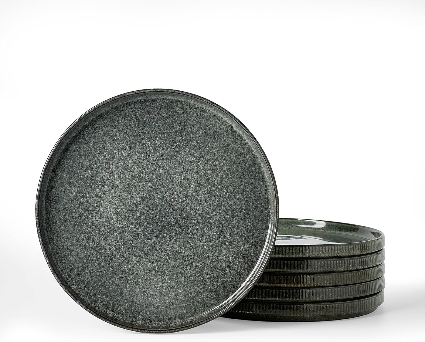 famiware Star Salad Plates for 6, 8 inches Plate Set, Stoneware Dinnerware, Small Dinner Plates for Dessert, Salad, Appetizer,Deep Forest