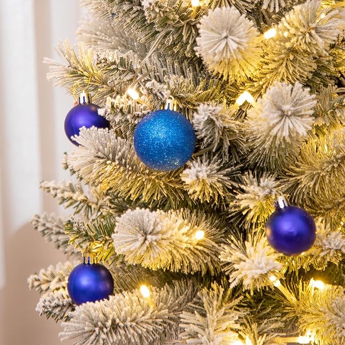 24'' Mini Artificial Christmas Tree with LED Lights, Faux Pine Cones and Berrys Pre-Lit Snow Flocked Xmas White Trees Christmas Porch Decorations Small Fake Trees for Outdoor Home Yard - Set of 2