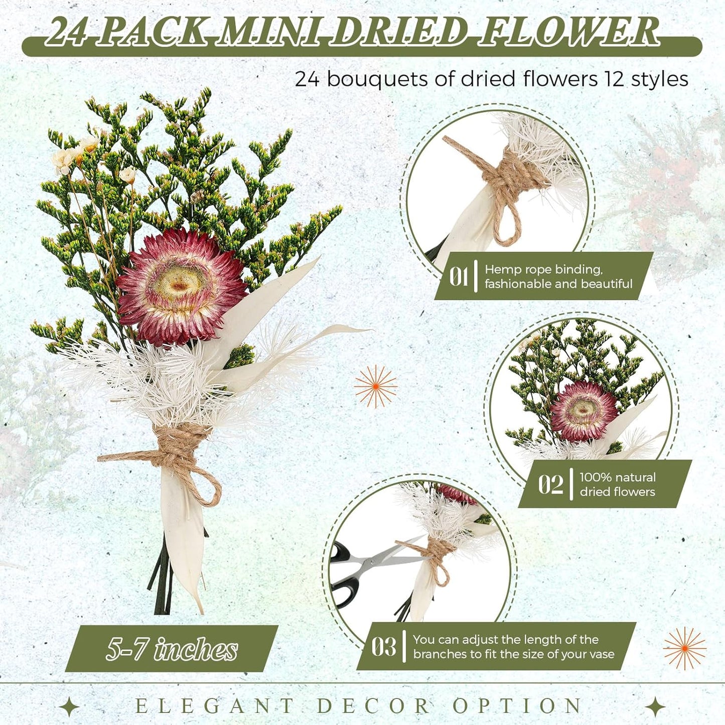 Layhit 24 Pcs Boho Dried Flower Bouquet Mini Wedding Handmade Dry Flowers Decor for Vase Crafts DIY Photo Boutonniere for Men Floral Plant for Bridesmaid Gift Birthday Decor (Gerbera Daisy)