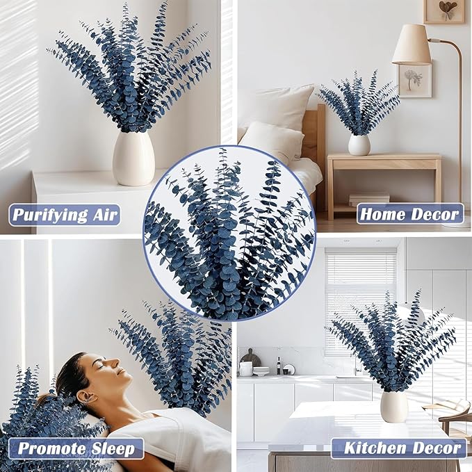 15Pcs Dried Preserved Blue Eucalyptus Stems, 100% Natural Fresh Plant, 17'' Bouquet for Floral Arrangements, Vase Fillers, Perfect for DIY Weddings Parties Home Office Shower Decor