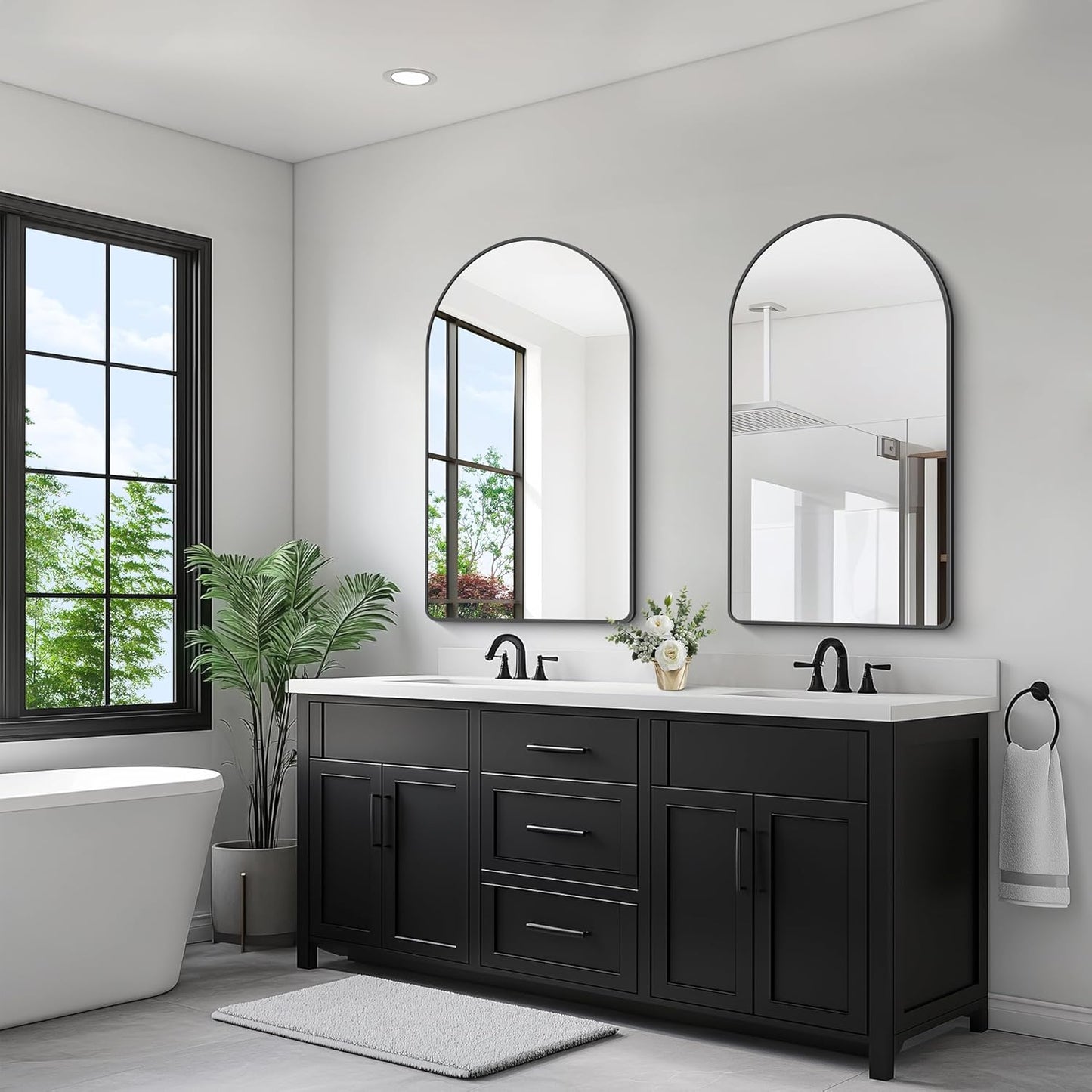 FORBATH Arched Mirror 24x48 Inch, Black Arched Mirror Wall Mounted Modern Black Aluminum Frame Decor Large for Dresser Bedroom Living Room Entryway, Hanging or Leaning Against Wall