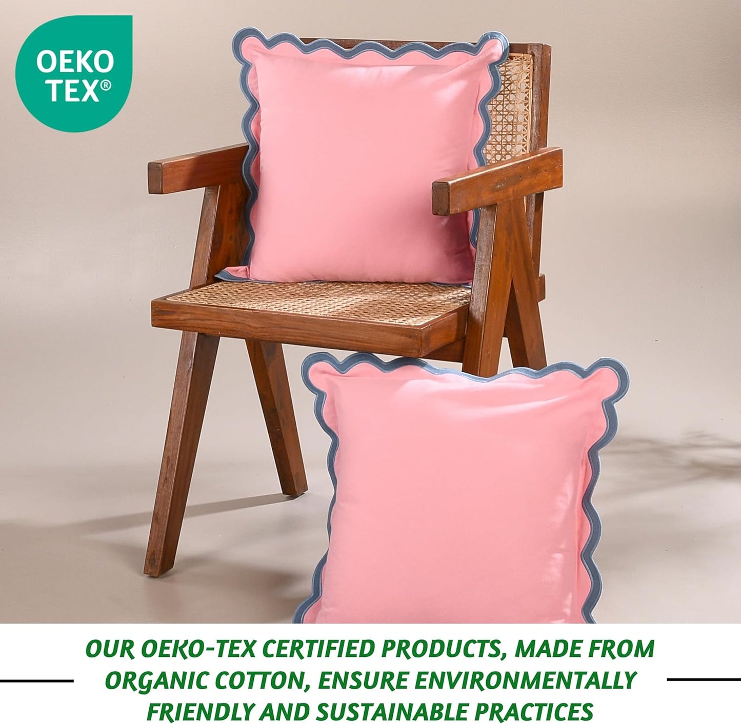 Folkulture Throw Pillows for Couch for Living Room | Set of 2 (20 x 20) Pillow Covers | Boho Pink Throw or Accent Cushions | Decorative or Scalloped Decor for Home