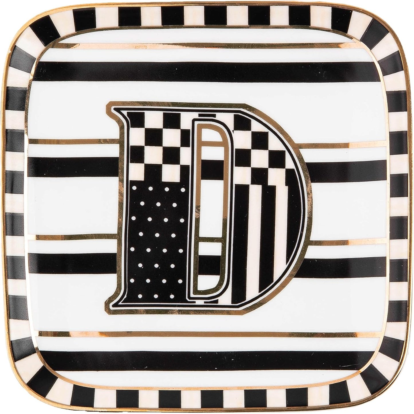 MACKENZIE-CHILDS Monogram Dish, Decorative Ceramic Letter Plate, 5 3/4" Square, D