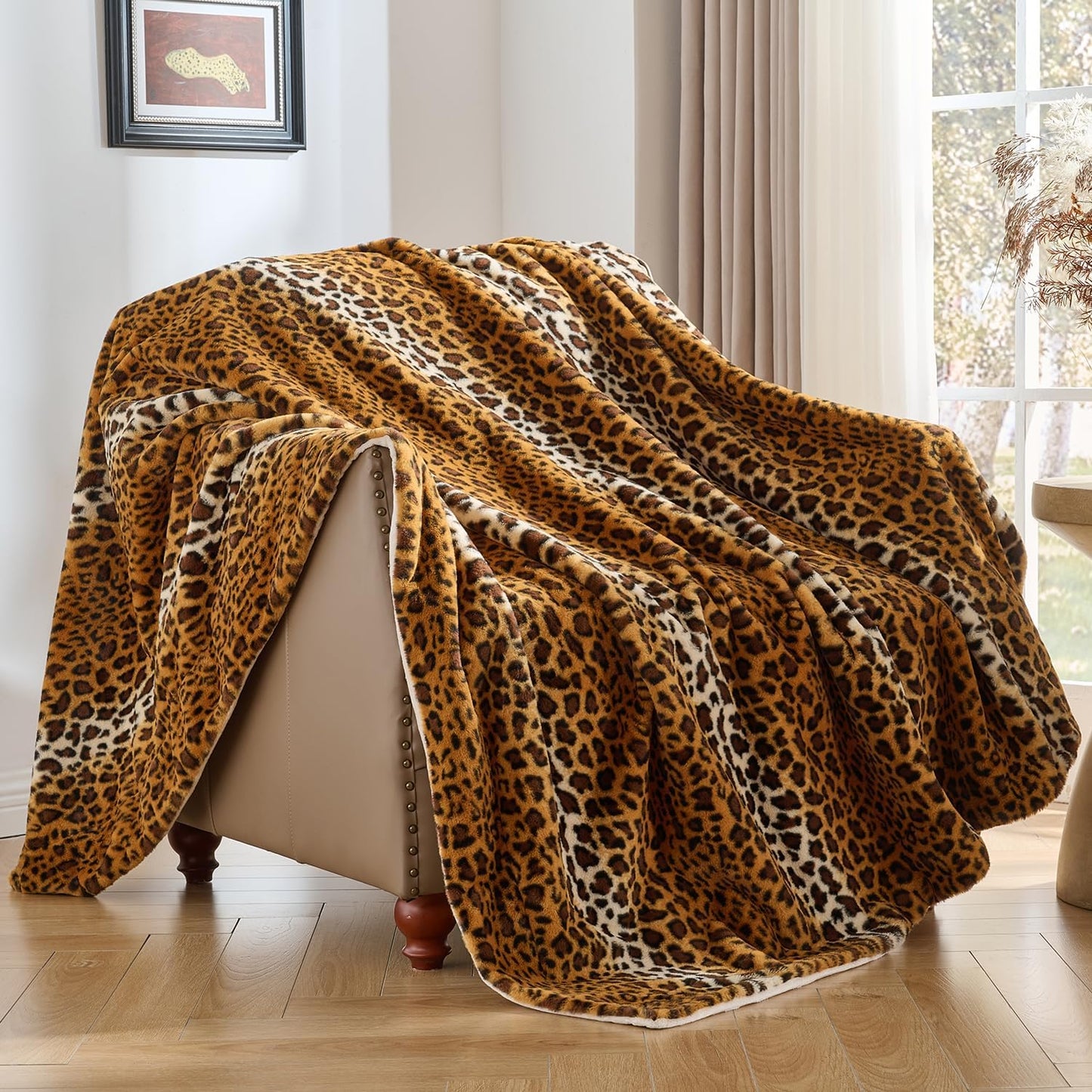 Krifey Leopard Print Blanket, Faux Fur Throws for Bed, Soft Cozy Fuzzy Fluffy Thick Warm Plush Cheetah Print Blanket, Christmas Birthday Gifts for Mom Dad Women Men, Room Decor, 60x80in