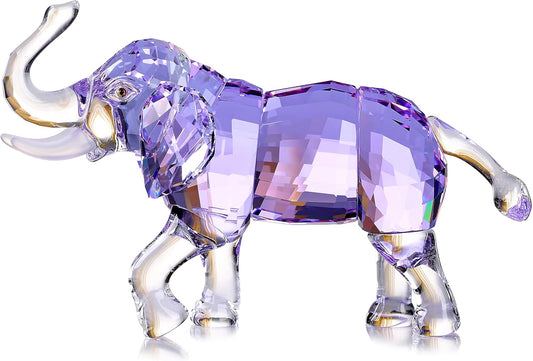 Crystal Lucky Elephant Figurine Collection Ornament Statue Animal Collectible Home Decor (Purple)