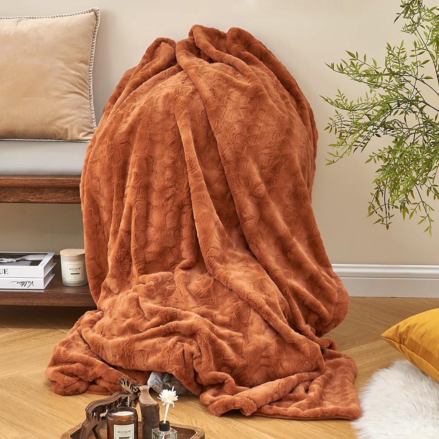 Krifey Faux Fur Throw Blanket, Super Soft Cozy Blanket, Luxury Fluffy Blanket Warm Bed Throw, Plush for Women, Camel 50" x 60"