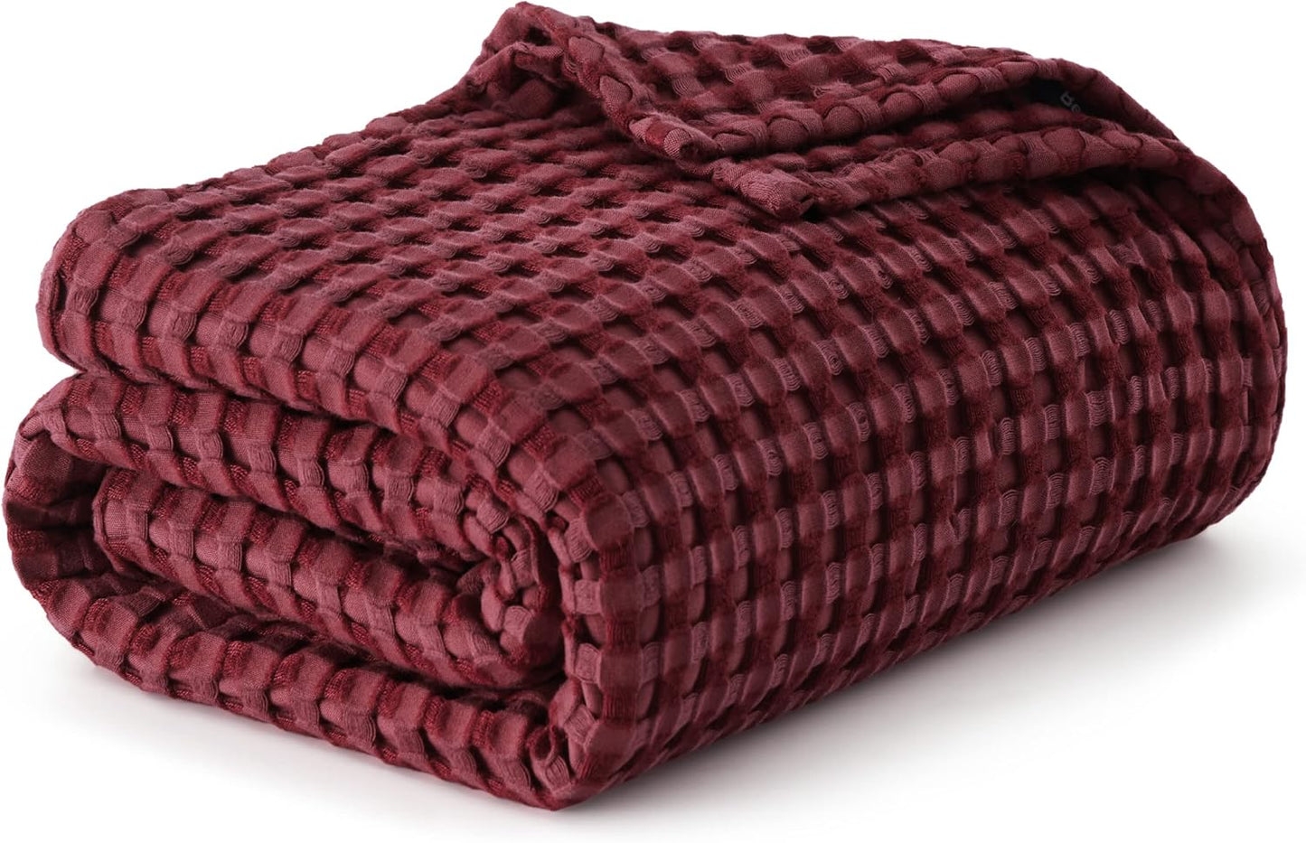 Bedsure Cooling Cotton Waffle King Size Blanket - Lightweight Breathable Blanket of Rayon Derived from Bamboo for Hot Sleepers, Luxury Throws for Bed, Couch and Sofa, Burgundy, 104x90 Inches