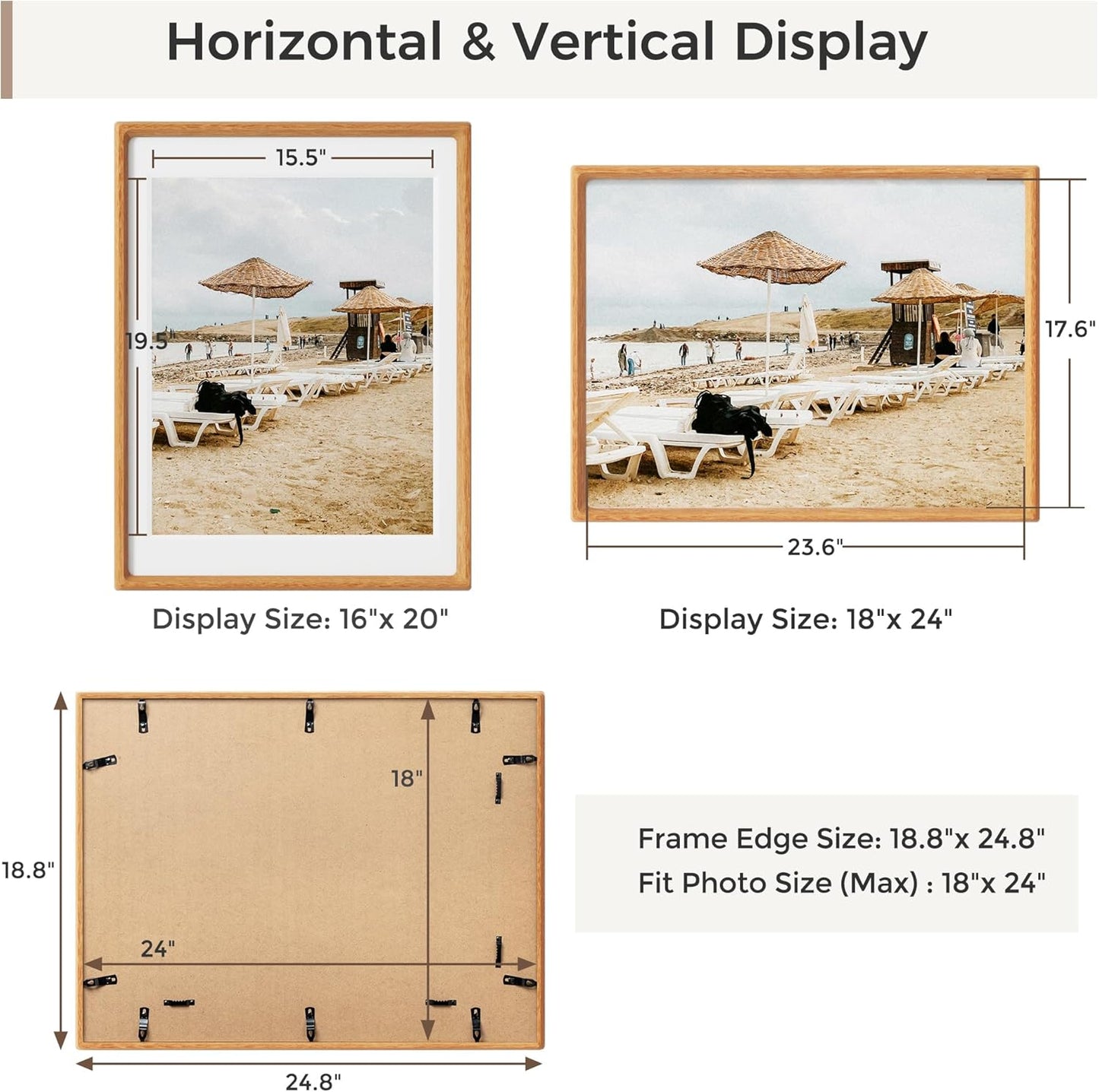 Heimlove 18x24 Picture Frames Natural Teak,Original Wood Hand Make Crafted Poster Frame with Mat to 16x20 Graduation Picture Display,Family Picture,Wedding Picture,Photo,Document Wall Mounted