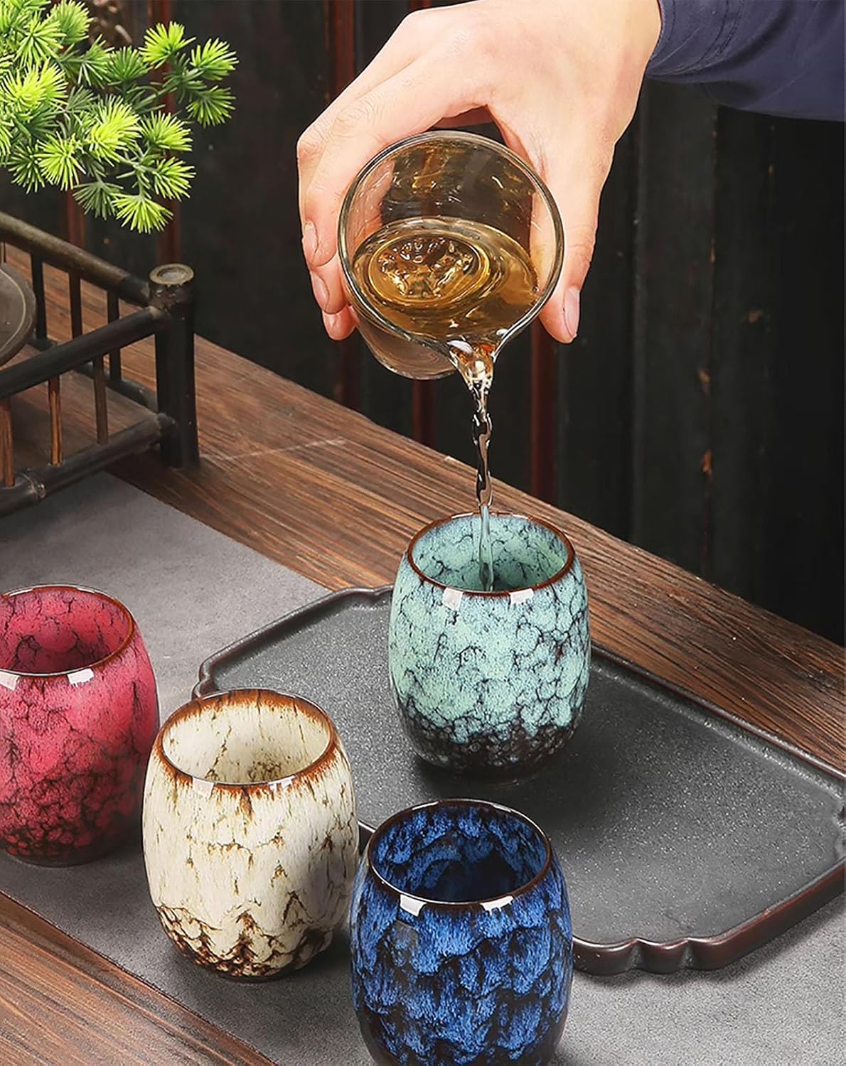 Japanese style ceramic Tea set, Tea cup, Water cup，Coffee cup, Yerba mate set, Ceramic mate cup set of 5