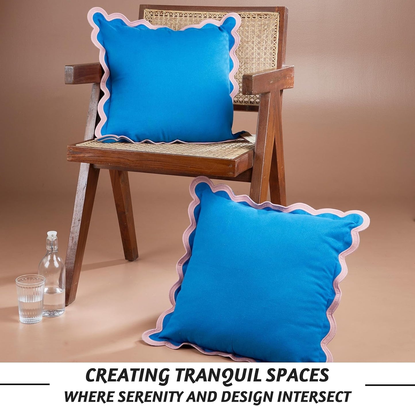 Folkulture Throw Pillow Covers | (20 x 20) Set of 2 Decorative Pillow Covers | Cotton, Blue Throw Pillows for Couch or Cute Outdoor Pillow | Farmhouse Couch Pillows for Living Room