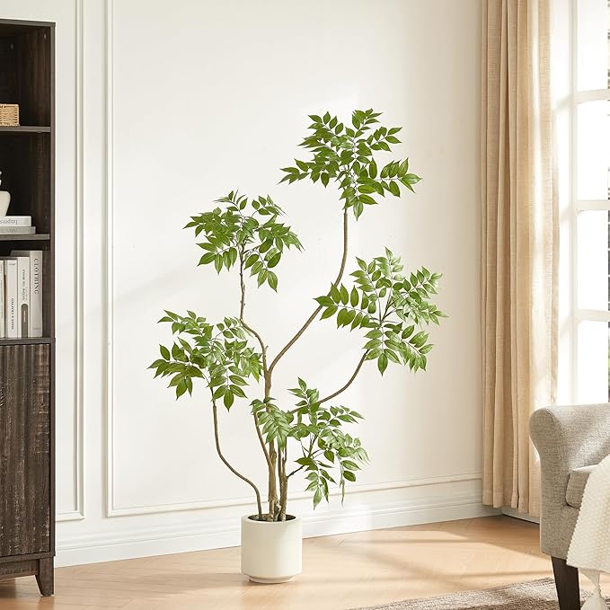 4FT Artificial Sumac Tree in White Pot, Real Touch Silk Faux Plant Indoor Outdoor - Lifelike Fake Tree for Home, Office, Living Room, Lobby, Patio Decor
