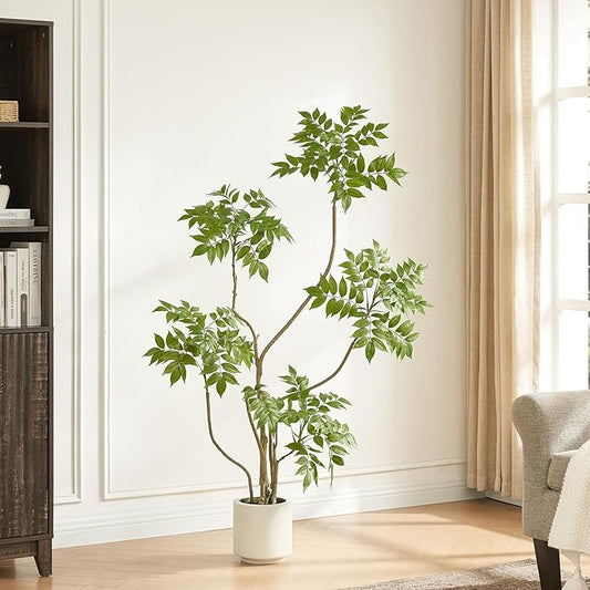 4FT Artificial Sumac Tree in White Pot, Real Touch Silk Faux Plant Indoor Outdoor - Lifelike Fake Tree for Home, Office, Living Room, Lobby, Patio Decor