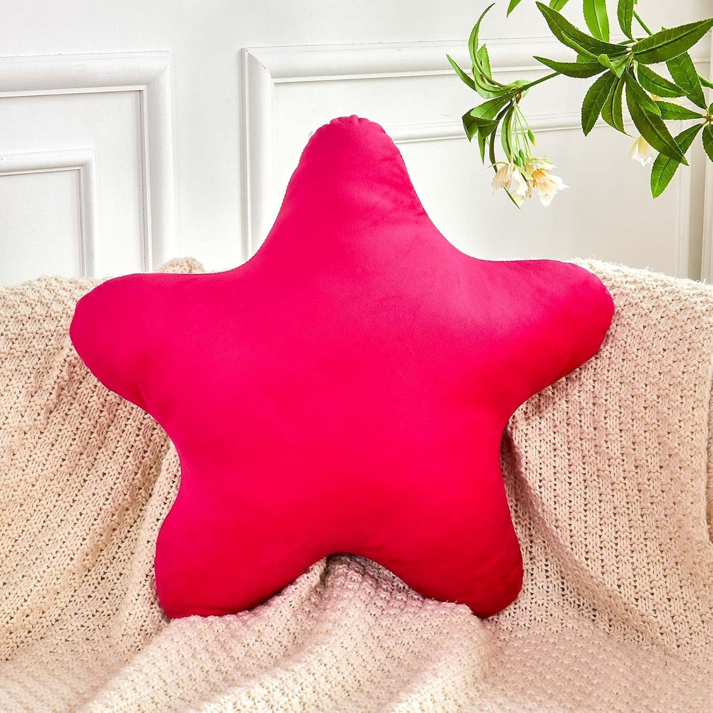 Hot Pink Star Throw Pillow, Cute Star Pillow Room Decor, Soft 19.6" Star Shaped Decorative Throw Pillow for Bedroom, Star Plush Floor Cushions Pillows