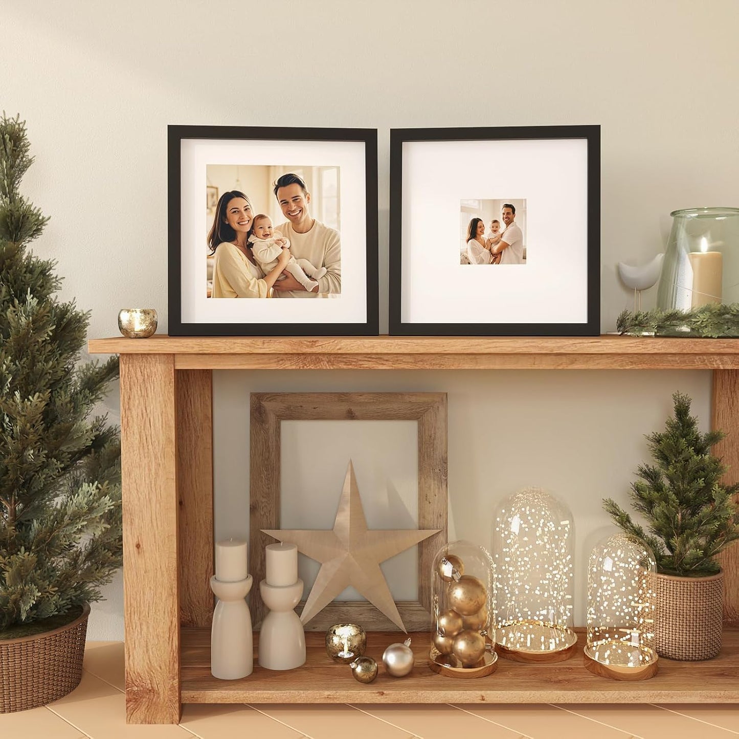 KINLINK 11x11 Picture Frame, Black Square Solid Wood Frames for Pictures 4x4 and 8x8 with Mat or 11x11 without Mat, Wall and Tabletop Display Photo Frames Black 4 Pack