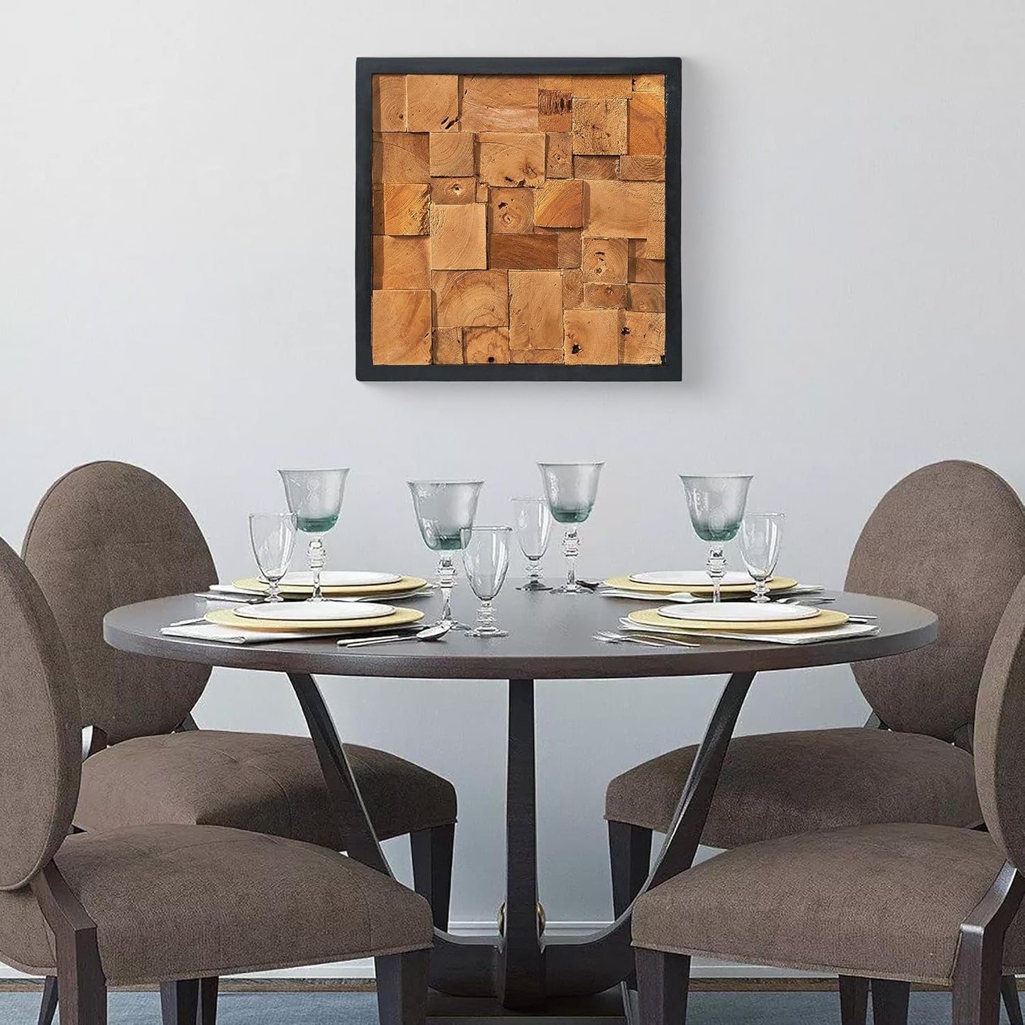 Greenage Reclaimed Teak Wood Wall Decor 17"x17" Farmhouse Simetris Square Wall Art Rustic Geometric Pattern Wall Hanging Decoration Wooden Frame Wall Panel for Home Living Room Bedroom