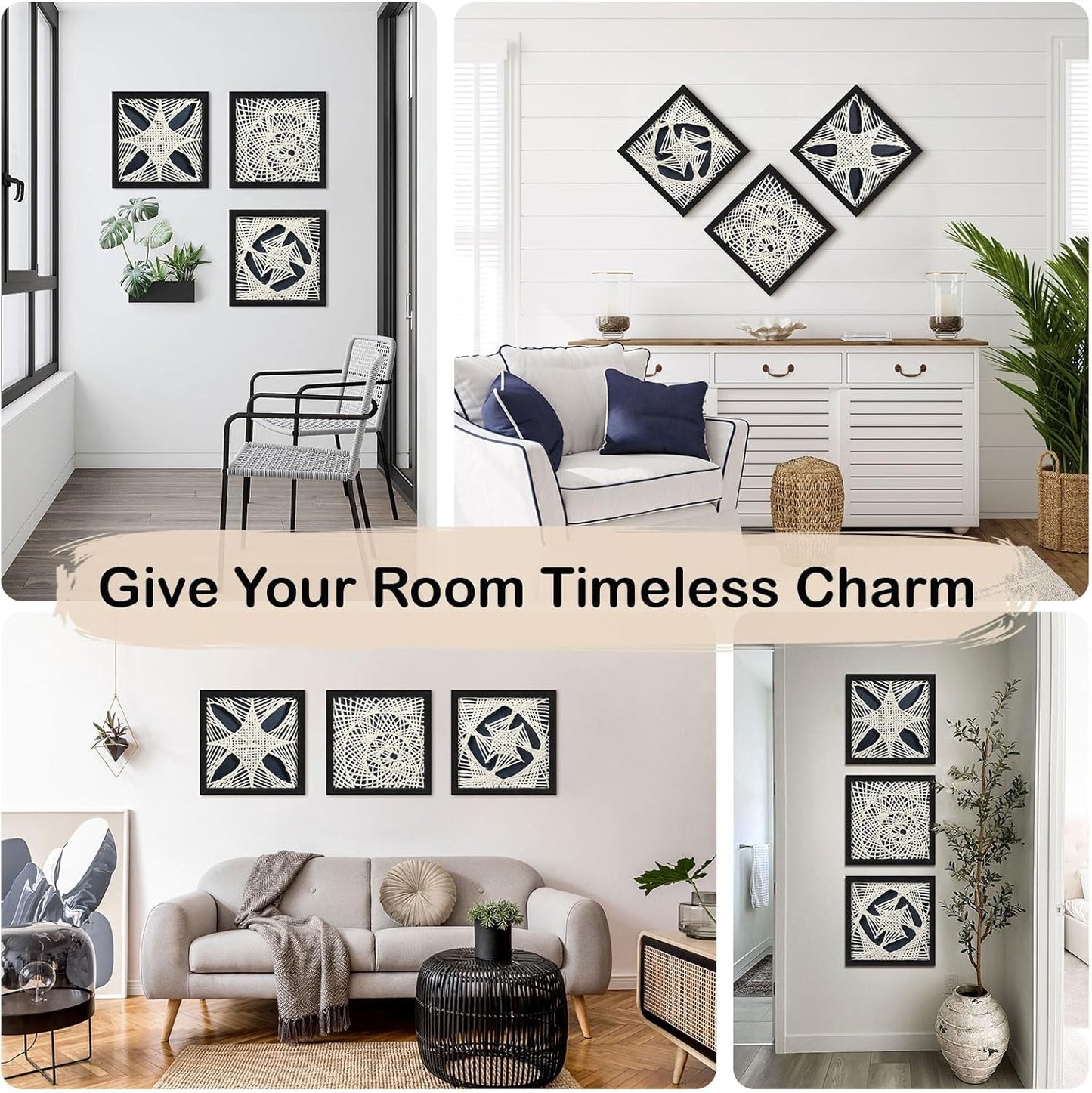 FOLKOR Abstract Framed Wall Art for Modern Home Office, 3 Pack 12" Rice Paper Black and White Wall Decor for Living Room Bedroom Entryway, Geometric Wall Hanging Shadow Box Artworks Accent Gift