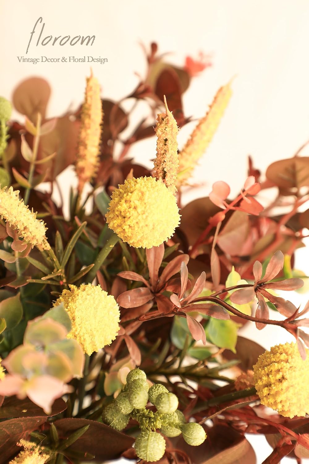 Floroom Artificial Greenery Stems Box Set, 62pcs with 7 Kinds of Faux Greenery Flowers Picks for DIY Bridal Bouquets Wedding Floral Arrangement Table Centerpieces, Terracotta & Amber