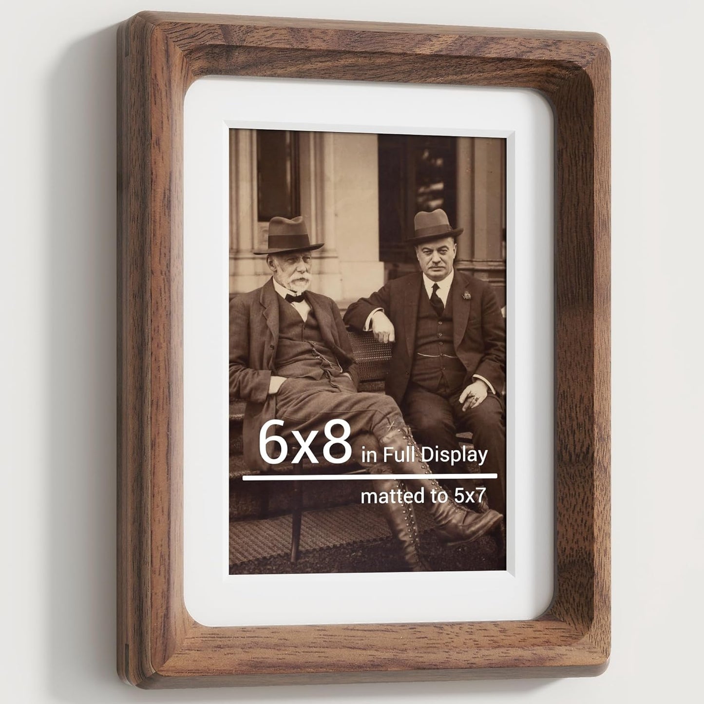 Heimlove 6x8 Picture Frames Natural Walnut,Original Wood Hand Make Crafted Photo Frame with Mat to 5x7 Graduation Picture Display,Family Picture,Wedding Picture Tabletop & Wall Decoration