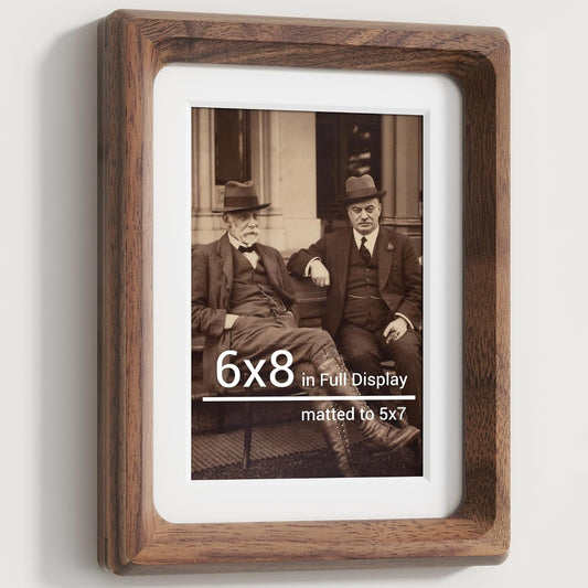 Heimlove 6x8 Picture Frames Natural Walnut,Original Wood Hand Make Crafted Photo Frame with Mat to 5x7 Graduation Picture Display,Family Picture,Wedding Picture Tabletop & Wall Decoration