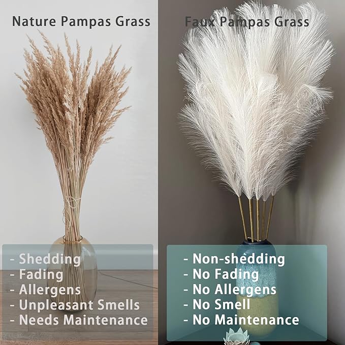 38" 10 Stems White Pampas Grass Tall Decor - Faux Pampas Grass Decor Tall for Floor Vase Boho Home Wedding Mothers Day Decoration