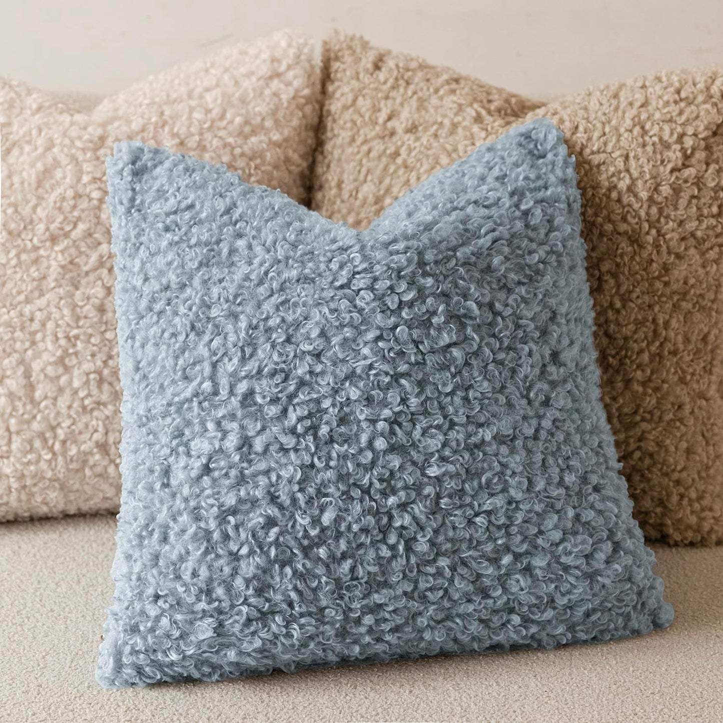 Foindtower 2 Pieces 26x26 Inch Misty Blue,Faux Fur Throw Pillow Cover Accent Sherpa Furry Pillow Covers Fuzzy Soft Pillowcases Cozy Sheepskin Decorative Fleece Cushion Case for Bed Couch Living Room