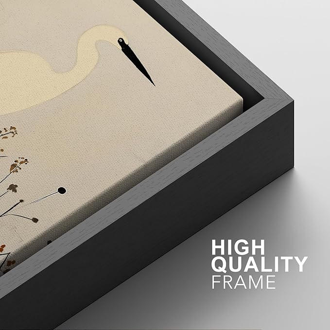 SIGNFORD Framed Canvas Print Wall Art Set Minimalist Heron Art Simplified Shapes in Neutral Tones Illustration Modern Art Decorative Nordic Nature for Living Room, Bedroom, Office - 24"x36"x2 Black