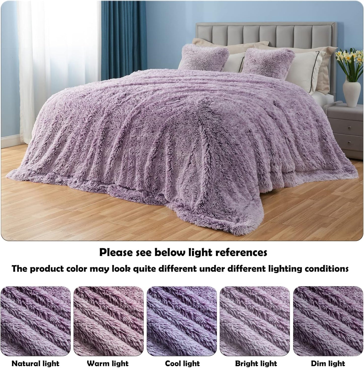 GONAAP Fuzzy Faux Fur Throw Blanket Queen Size Frosty Purple Super Soft Cozy Plush Fuzzy Shaggy Blanket for Couch Sofa Bed (Frosty Purple, Queen(90"x90"))