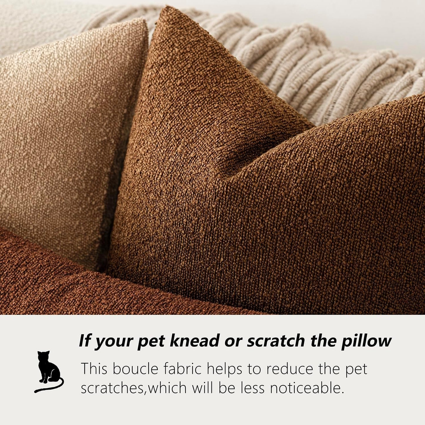 Foindtower Decorative Textured Boucle Throw Pillow Covers Accent Solid Pillow Cases Neutral Soft Cozy Couch Cushion Case for Chair Sofa Bedroom Living Room Home Decor 22x22 Inch,1PC,Hazel Brown