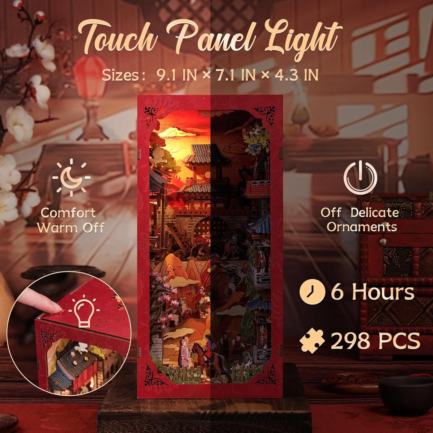 Cutefun Book Nook Kit - DIY Miniature Dollhouse Kit 3D Wooden Puzzle for Adults, Teens, Crafts Gifts for Bookshelf Decor (The Legend of Mulan)