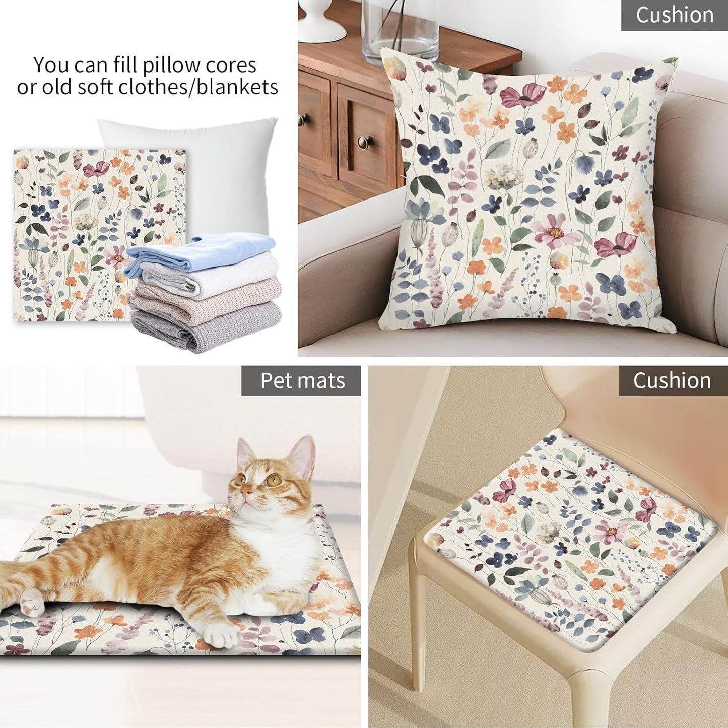 Decorative Throw Pillow Covers 18x18 Inch, Cute Home Decor for Living Room Outdoor Funny Pillowcase Polyester Cushion Case Cute Flowers