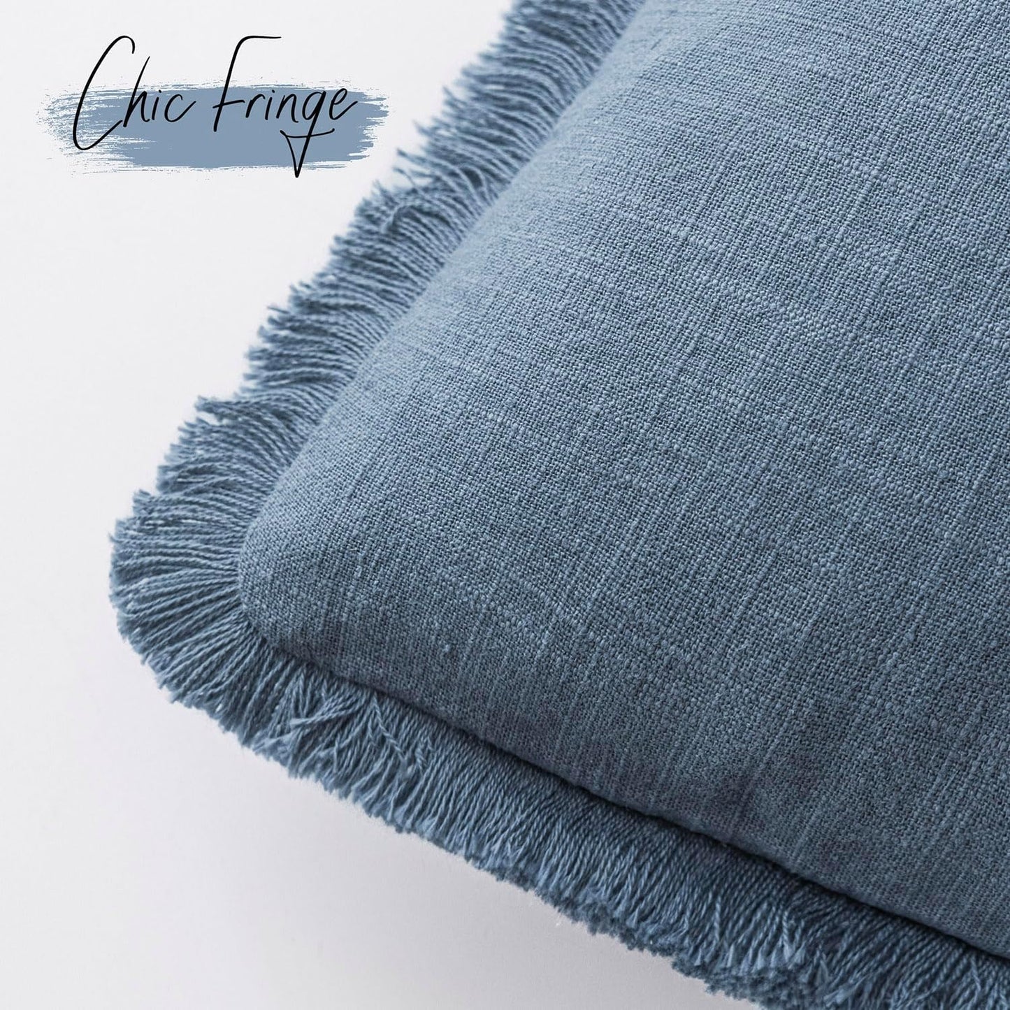 Foindtower Decorative Linen Fringe Throw Pillow Covers Cozy Boho Farmhouse Cushion Cover with Tassels Accent Pillowcase for Chair Sofa Bed Living Room Home Decor, 22×22 Inch,1PC,Misty Blue