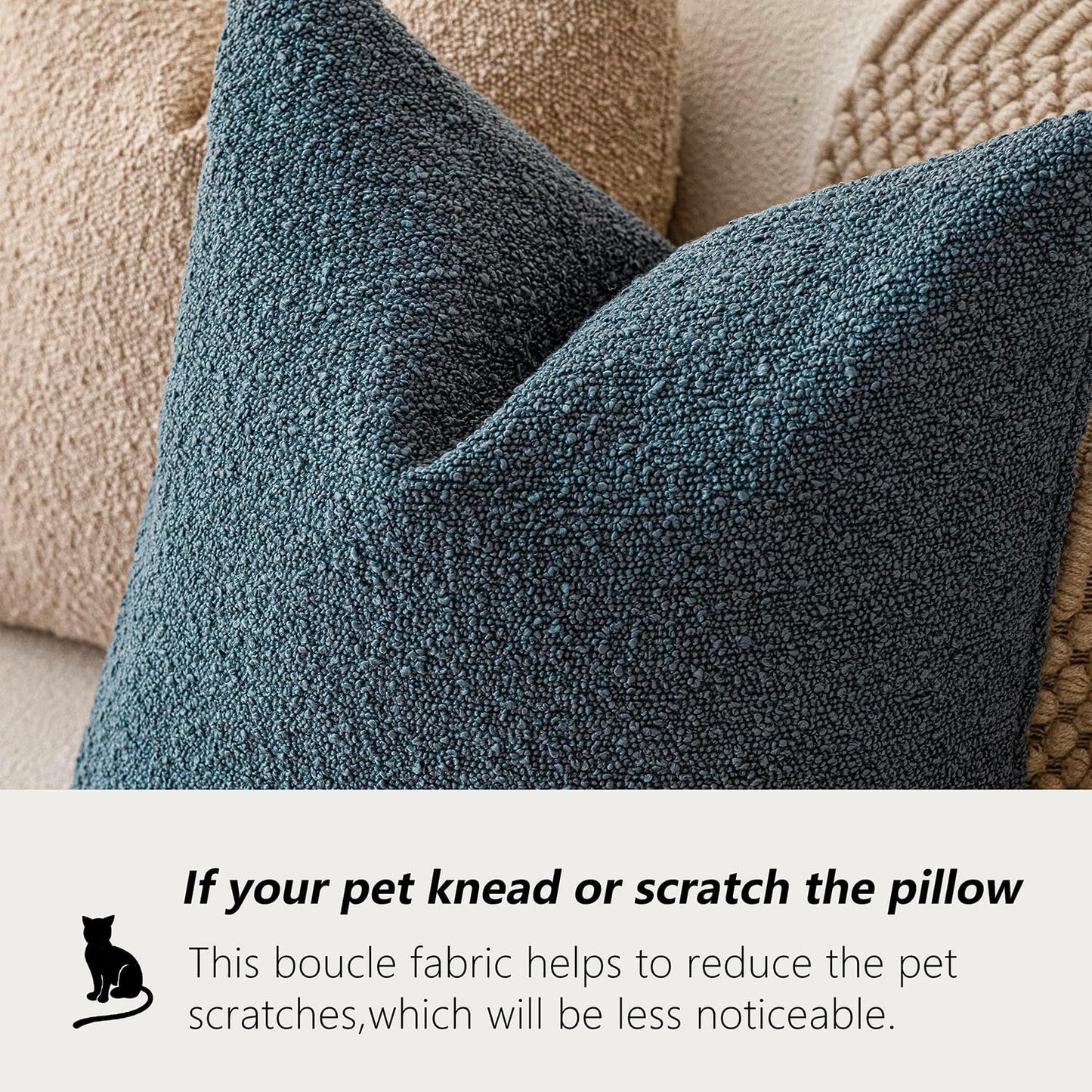 Foindtower Pack of 2 Modern Textured Boucle Throw Pillow Covers Accent Solid Decorative Pillow Cases Cozy Woven Couch Cushion Case for Chair Sofa Bedroom Living Room Home Decor, 18 x 18 Inch,Blue