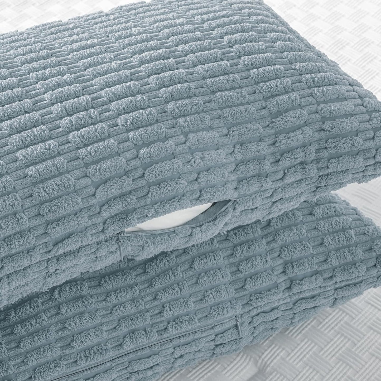 Fancy Homi 1 Pack Light Blue Long Lumbar Body Decorative Throw Pillow Covers 20x54 Inch for Bed Couch Bedroom Bench, Soft Corduroy Rectangle Solid Pillow Case 50x137 cm, Rustic Farmhouse Boho Decor