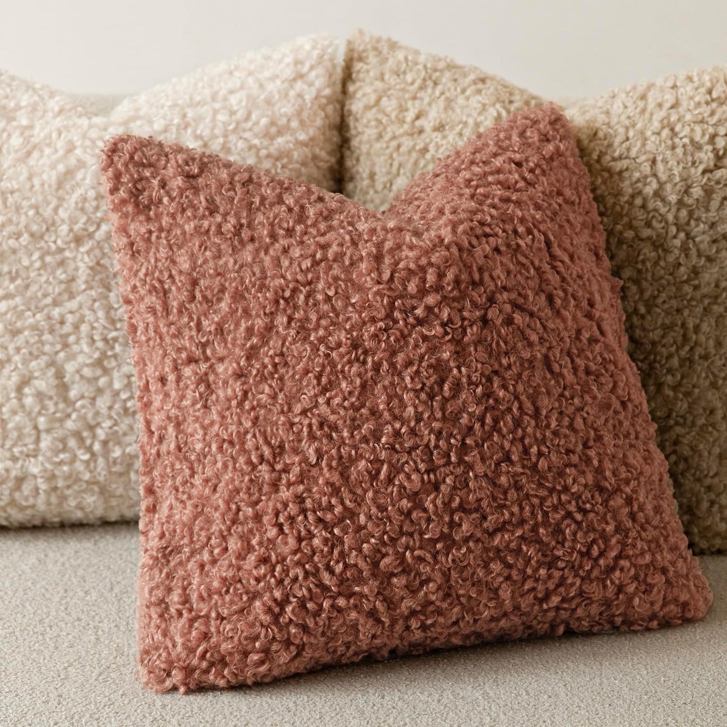 Foindtower 2 Pieces 16x16 Inch Dusty Pink, Faux Fur Throw Pillow Cover Accent Sherpa Furry Pillow Covers Fuzzy Soft Pillowcases Cozy Sheepskin Decorative Fleece Cushion Case for Bed Couch Living Room