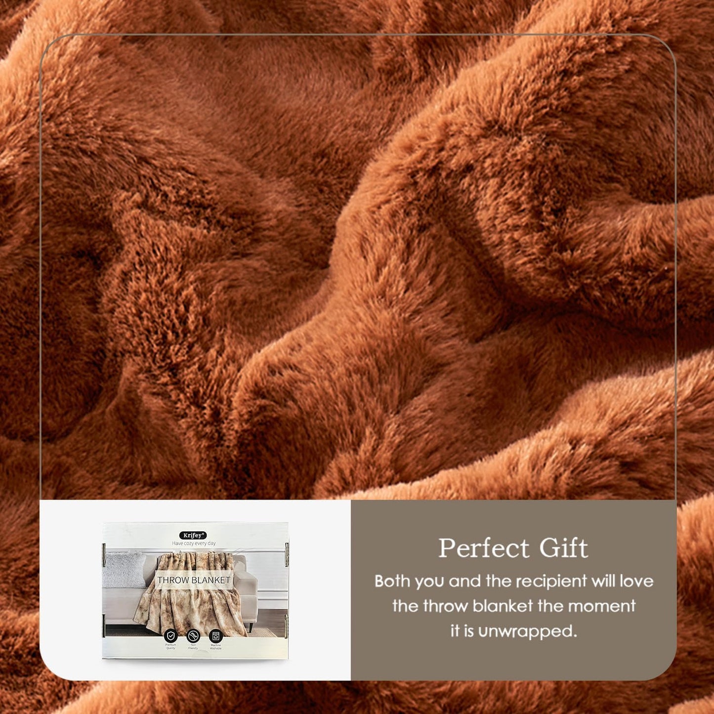 Krifey Oversized Faux Fur Blanket, Super Soft Cozy Blanket, Luxury Fluffy Throw Blanket Fuzzy Bed Throw, Plush for Women, Camel 60" x 80"