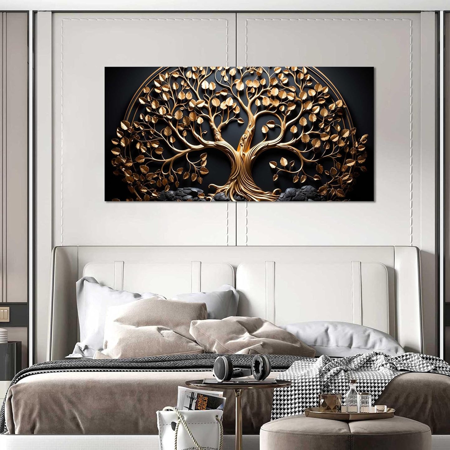 Gold Tree Wall Art for Office Gold Pictures for Wall Living Room Vintage Wall Decor Bedroom Size 24" x 48"
