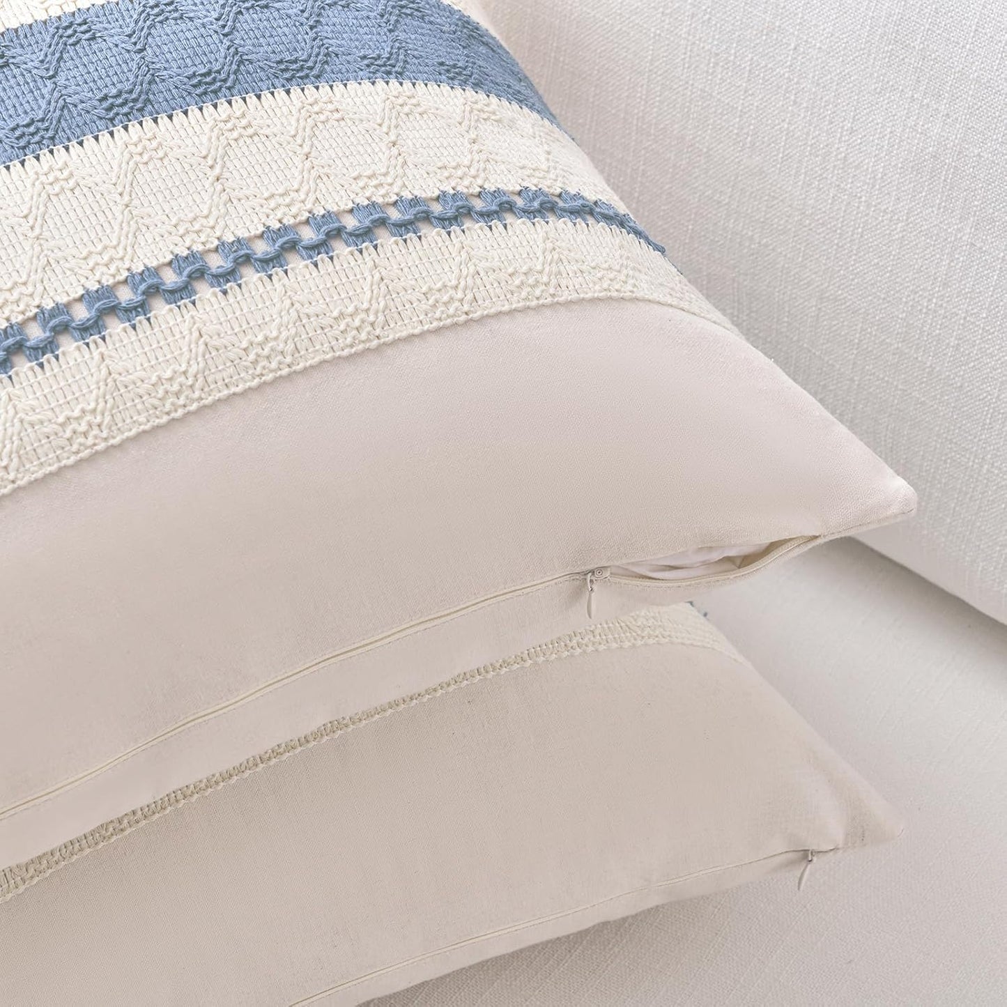 Fancy Homi Set of 1 Boho Light Blue Lumbar Decorative Throw Pillow Cover 12x20 Inch for Couch Bed Sofa Chair, Modern Organic Farmhouse Home Decor, Soft Cotton Cute Accent Rectangle Cushion Case