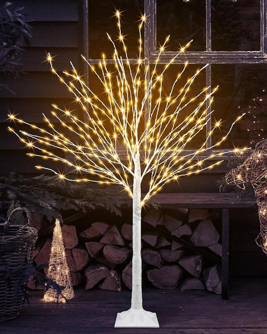4 FT Lighted Birch Tree Artificial White Tree with 432 LED Timer Outdoor Artificial Trees for Christmas Festival Patio Home Indoor Decor