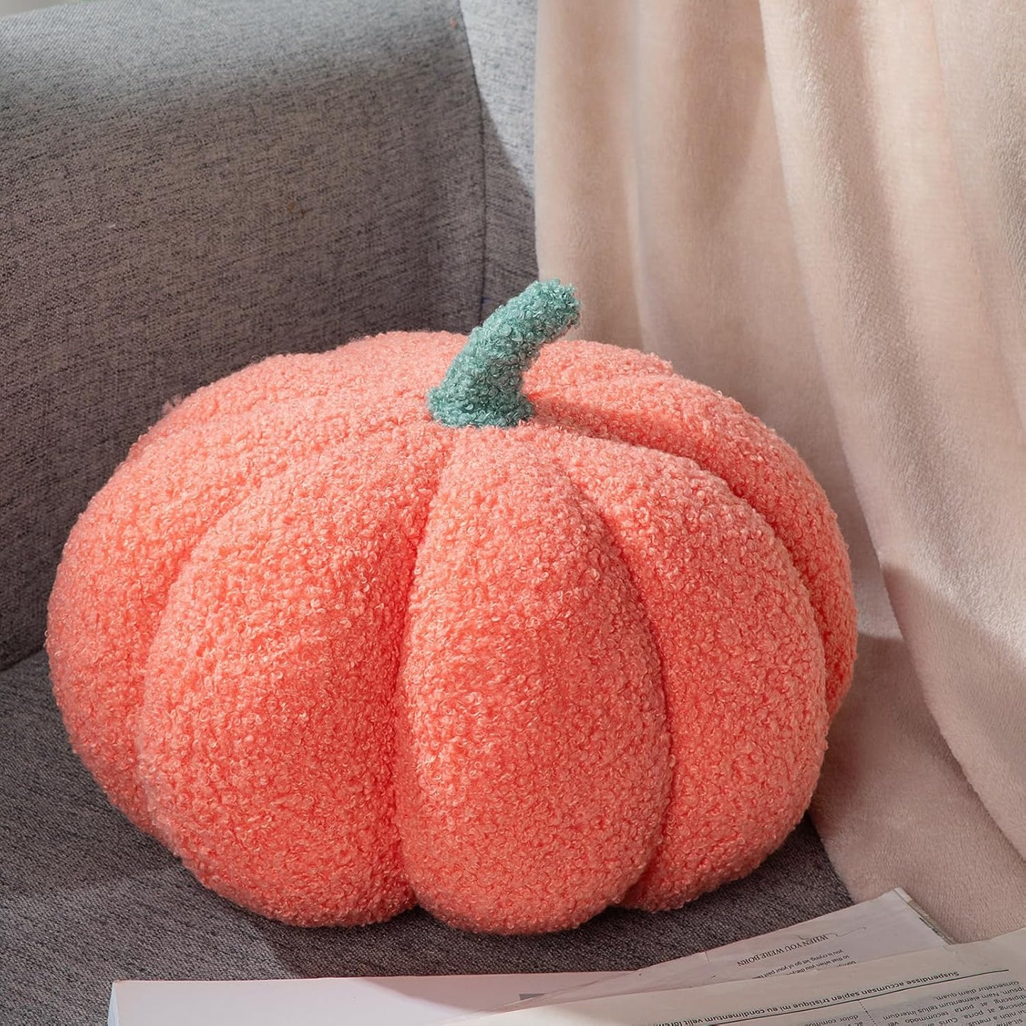 Kajaia 1 Pcs Simulated Pumpkin Pillow Plush 11 x 9.5 Inch 3D Cushion Fall Decorations Stuffed Throw Pillows Toy for Thanksgiving Christmas Halloween Bedroom Sofa Couch Supplies (Pink)