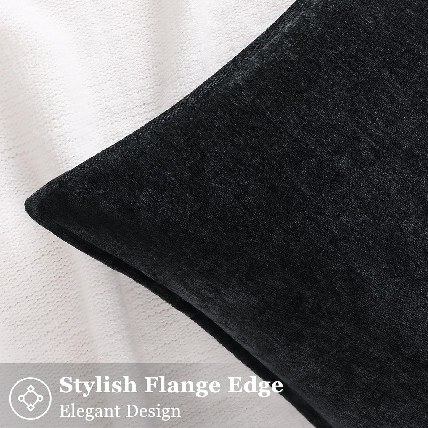 decorUhome Couch Throw Pillow Covers 24x24 Set of 2, Decorative Soft Euro Neutral Chenille Pillow Covers with Elegant Design for Sofa Bed Living Room Home Decor, Black