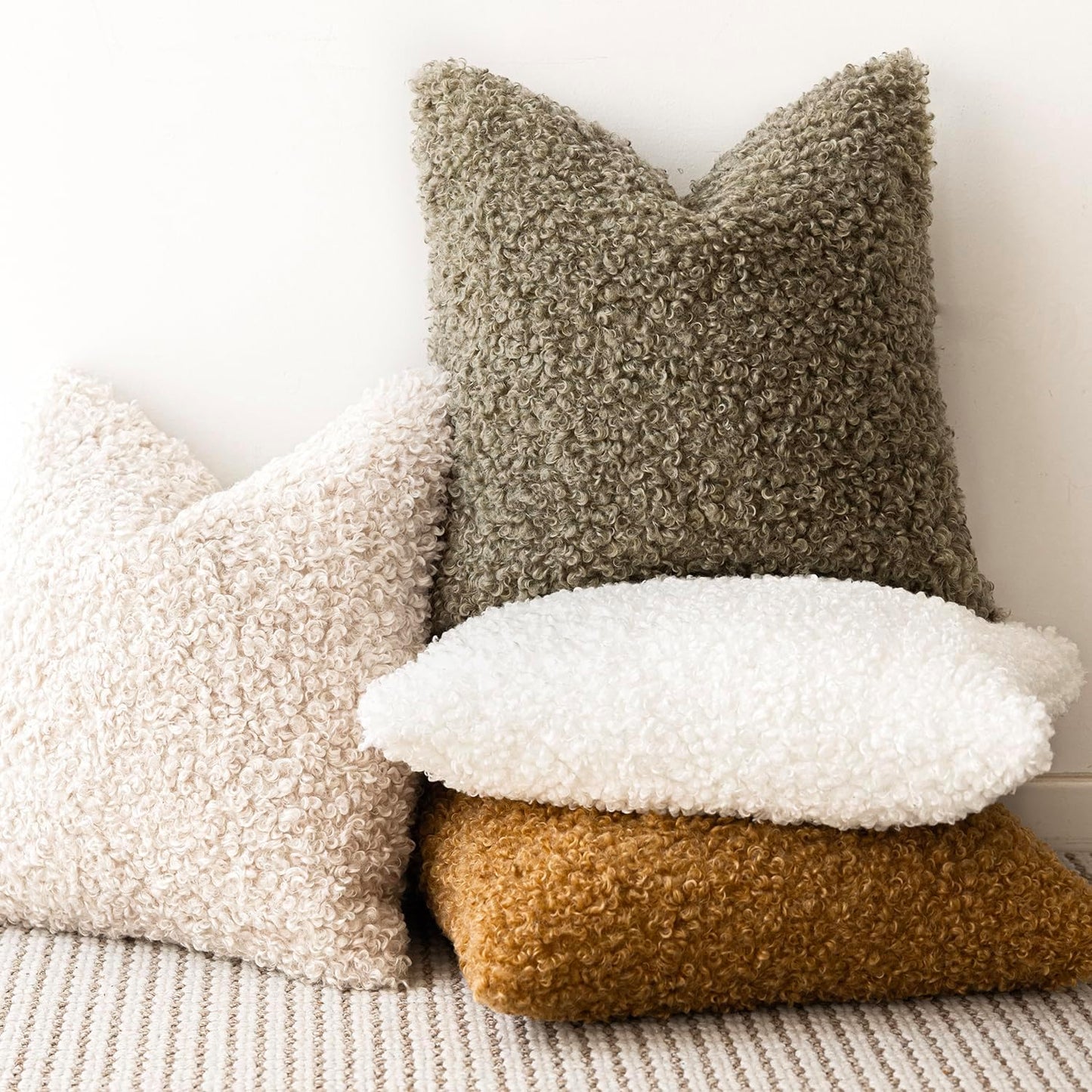 Foindtower 2 Pieces 26x26 Inch Sage Green, Faux Fur Throw Pillow Cover Accent Sherpa Pillow Fuzzy Soft Pillowcases Sheepskin Decorative Fleece Cushion Case for Bed Couch Living Room